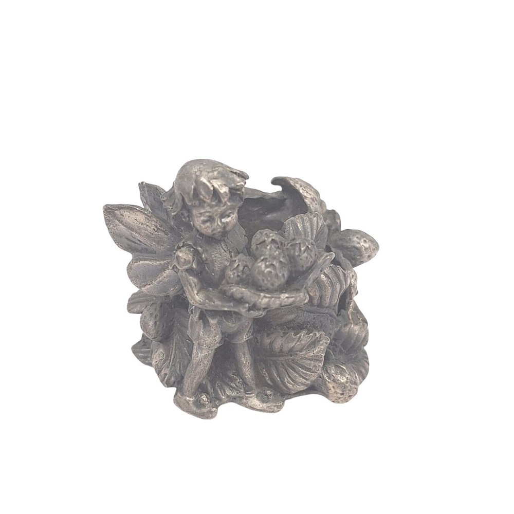 Vintage Pewter Fairy Strawberry Garden Miniature Figurine Candle Holder‎ Taiwan